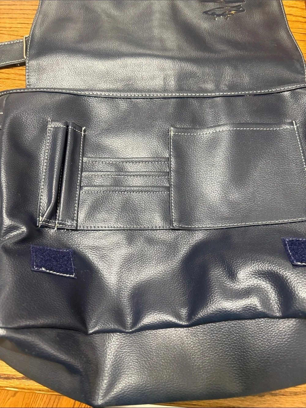 Navy Leather Messenger Bag - Unbranded